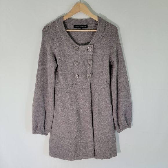 FRENCH CONNECTION Babysoft Ballon Sleeve Cardigan Sz Small Gray Round-Neck - Picture 12 of 12